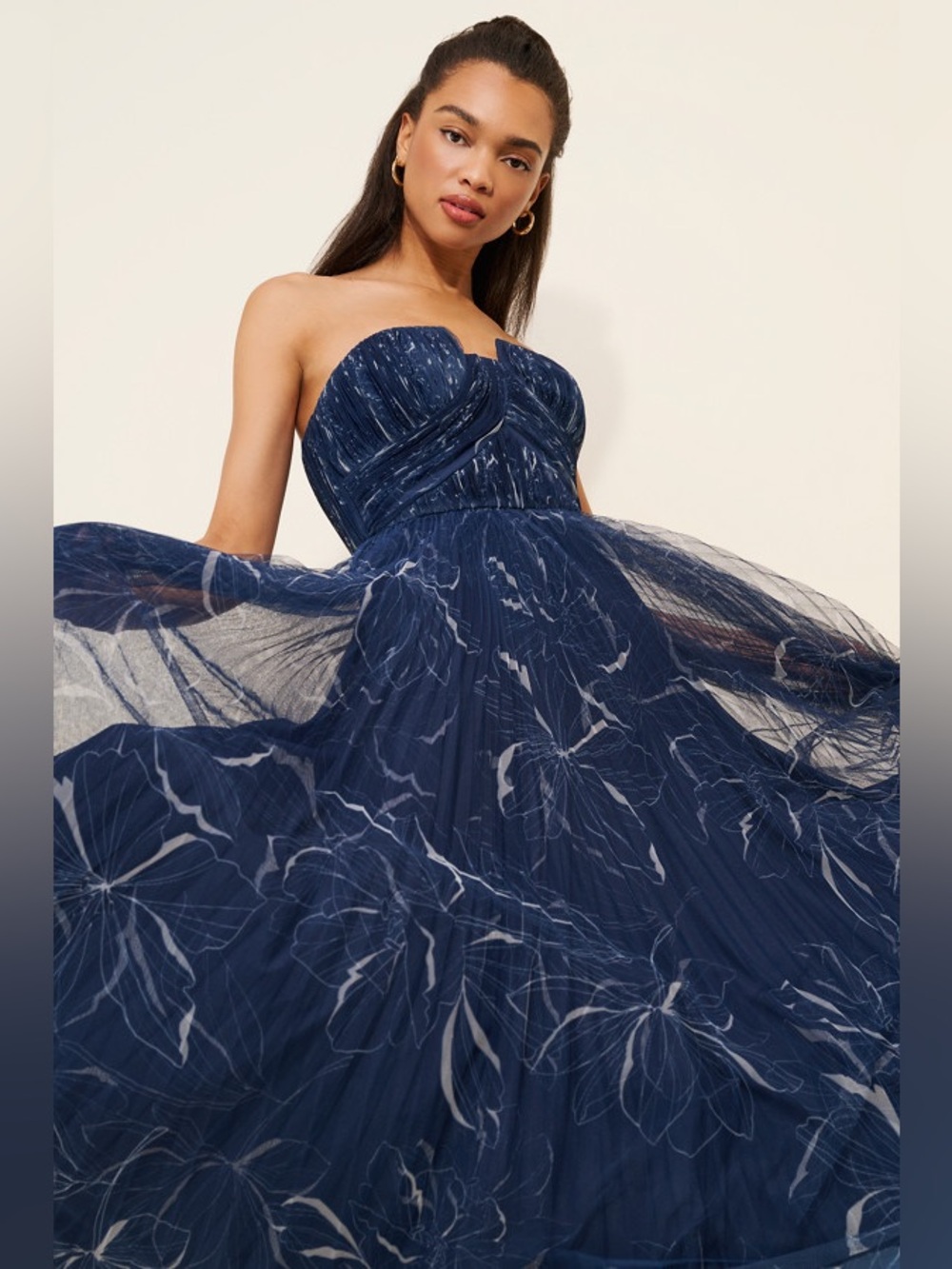 Hutch navy floral tulle Corene strapless gown